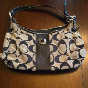 Coach Black and Tan Patterned Shoulder Bag